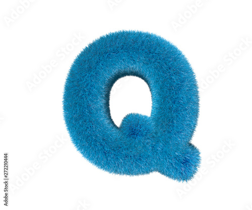 ridiculous blue fur alphabet isolated on white - letter Q, childhood concept 3D illustration of symbols