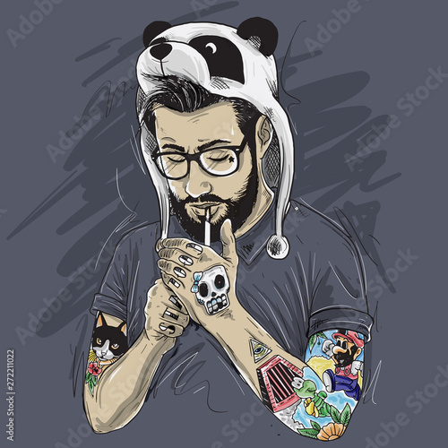 Gentleman Tattooed Bearded Smoked Panda Hat