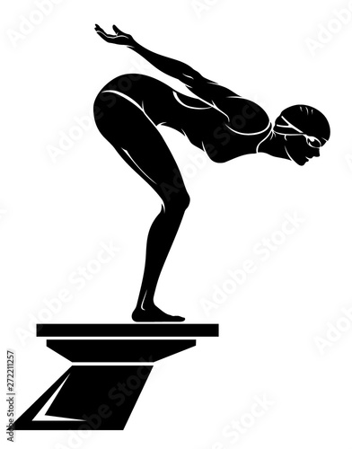 Female Swimmer at the Start Off Diving Platform