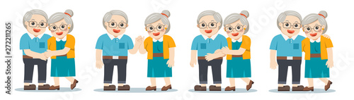 Set of Grandpa and grandma standing together. Two old persons man and woman of retirees.