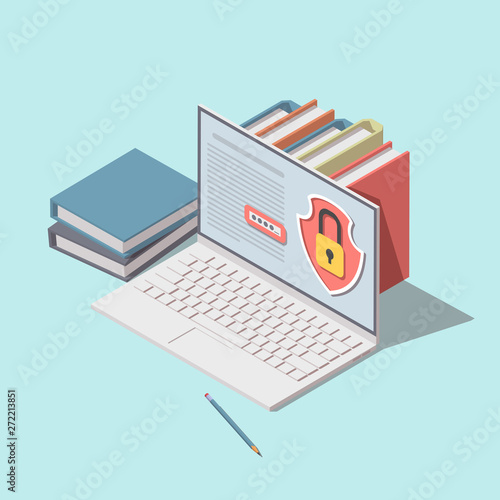Data protection and internet security isometric concept. GPDR icon. Vector illustration