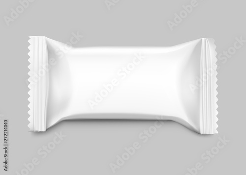 Flow packaging mockup. Vector illustration isolated on grey background. Can be use for your design, promo, adv and etc. Possibility for food, pharmaceutical, cosmetic. EPS10.
