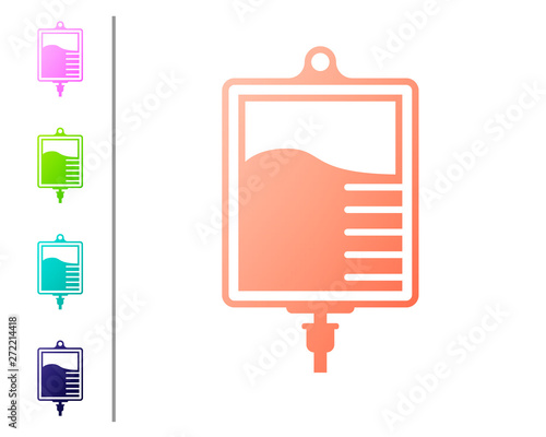 Coral IV bag icon isolated on white background. Blood bag icon. Donate blood concept. The concept of treatment and therapy, chemotherapy. Set icon in color buttons. Vector Illustration