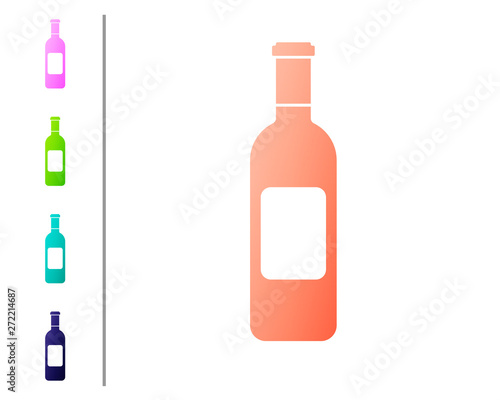 Coral Bottle of wine icon isolated on white background. Set icon in color buttons. Vector Illustration