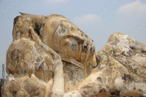 Old Buddhis Temple And Reclining Big Buddha Ayutthaya Historical Park Thailand photo