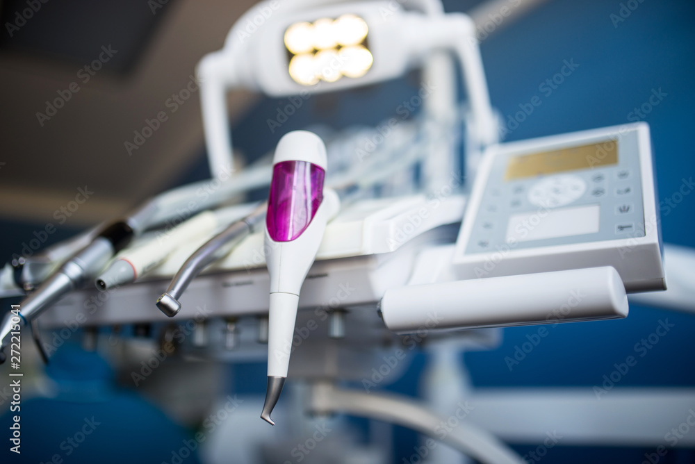 Dental professional tools and drill machine, closeup Dental professional tools and drill machine, closeup