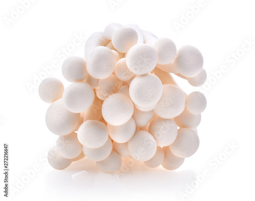 White Bunashimeji mushrooms on white background.
