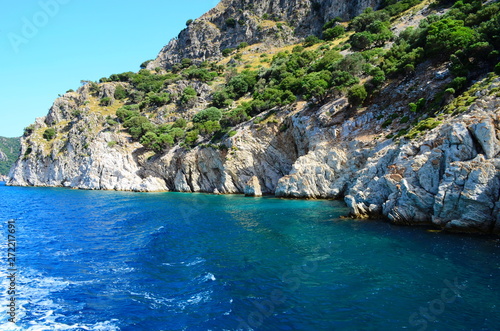 Fototapeta Naklejka Na Ścianę i Meble -  A boat trip on the Aegean Sea overlooking the islands