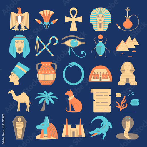 Egypt colorful icons set in flat style