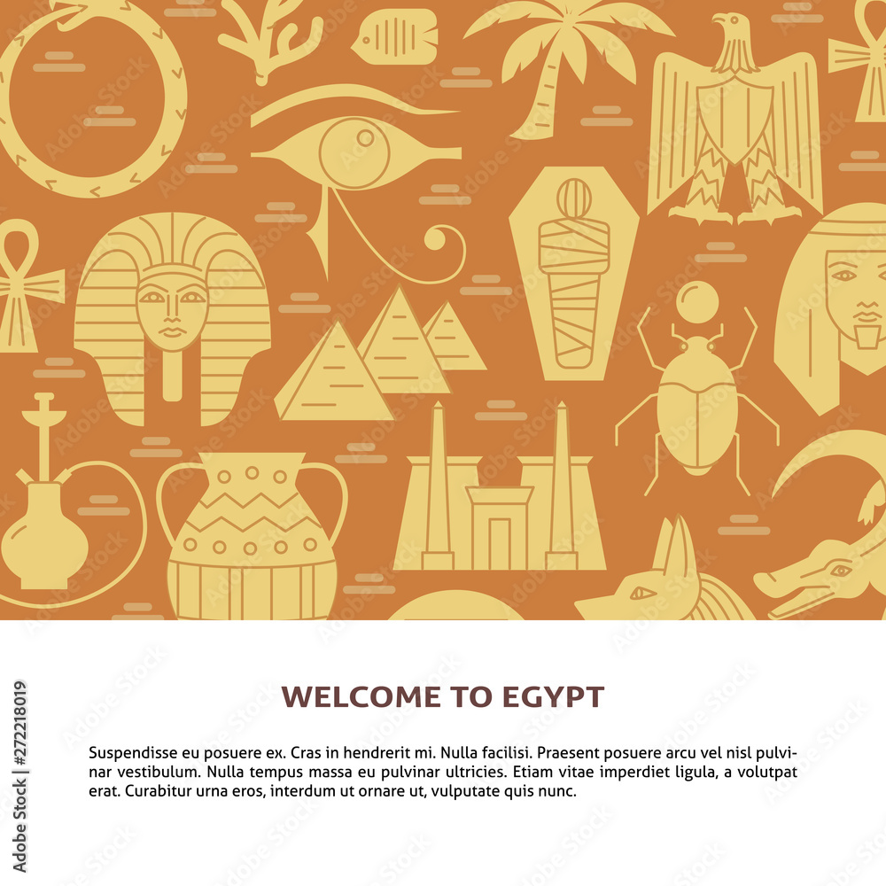 Flat style background with Egyptian symbols and place for text