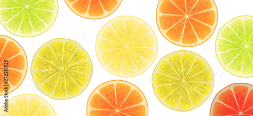 lemon orange grapefuit slices on white