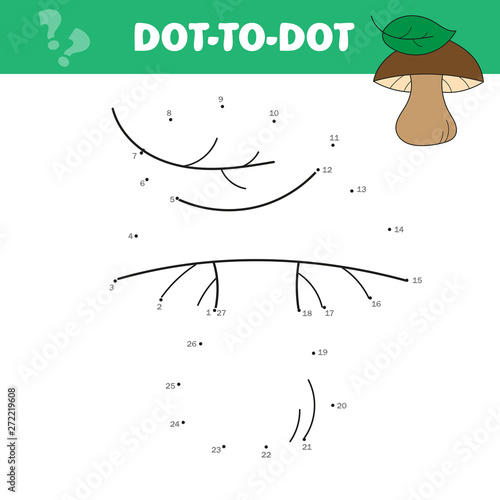 Numbers game for children, dot to dot education game and coloring book. Edible mushrooms