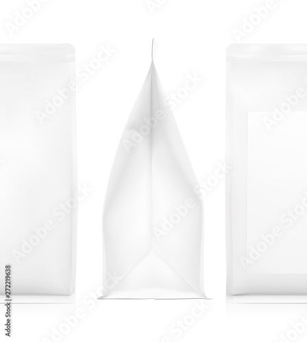 Quad seal bag with vertical gusset. Vector illustration on white background. Can be use for coffee, tea, salt, snack, flour and etc. Packaging mockup ready for your design. EPS10.