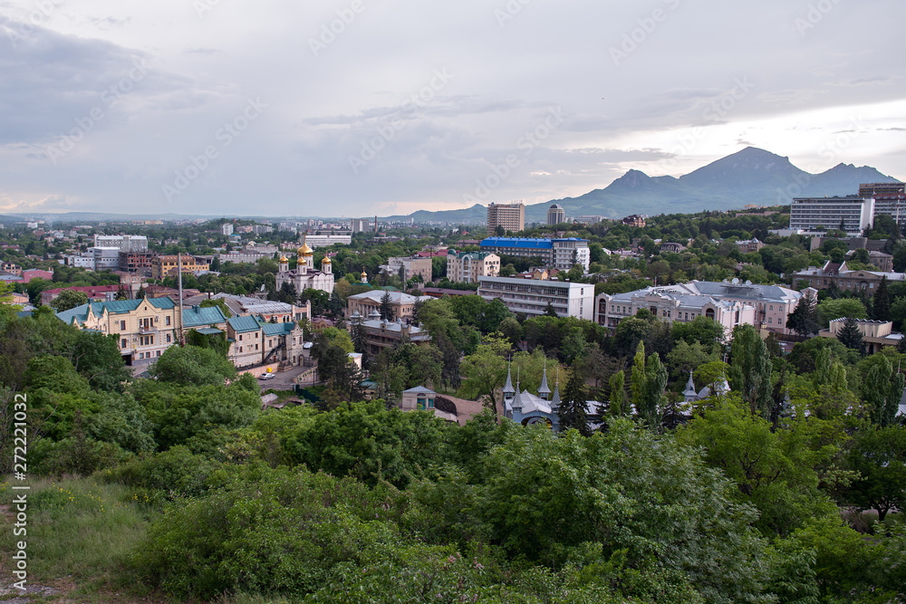 Pyatigorsk. View of the evening city and Savior Cathedra