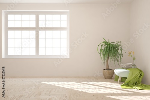 Empty room in white color. Scandinavian interior design. 3D illustration