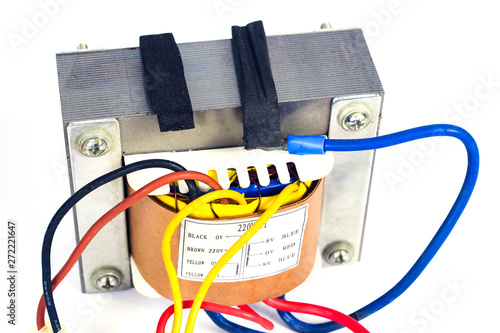 Power transformers for supplying electronic on white background. photo