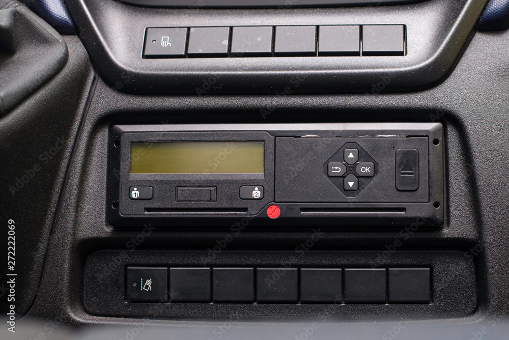 Blank digital tachograph display. Idle time. No driver. No personal data Blank digital tachograph display. Idle time. No driver. No personal data