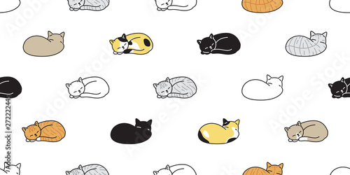 cat seamless pattern vector kitten calico sleeping scarf isolated cartoon tile wallpaper repeat background illustration design