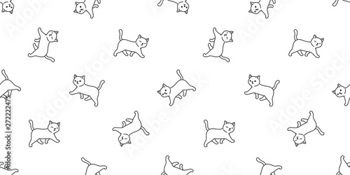 cat seamless pattern vector kitten calico walking cartoon scarf isolated tile background repeat wallpaper doodle illustration white