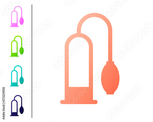 Coral Penis pump icon isolated on white background. Penis enlarger. Sex toy for men. Vacuum pump with a blower to increase the penis. Set color icons. Vector Illustration