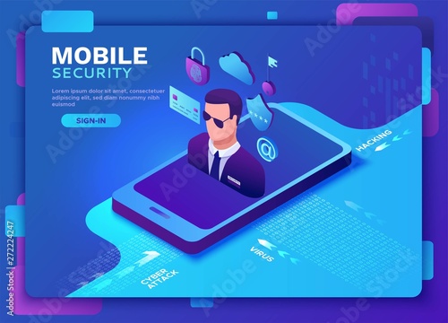 Cyber security 3d isometric vector illustration, data protection concept, firewall attack, phishing scam, information safety , laptop, computer, bank card