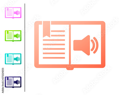 Coral Audio book icon isolated on white background. Audio guide sign. Online learning concept. Set color icons. Vector Illustration