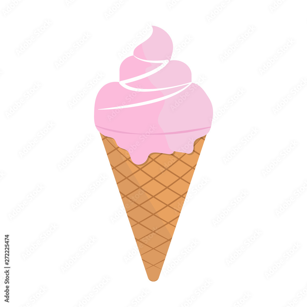 Ice Cream. Flat Design. Flat Icon. For Summer Time Sale Flyer, Card, Sticker, Poster and Other. For Web and Print. Vector Illustration.  