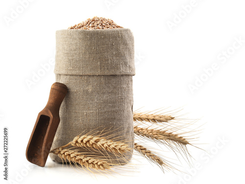 Bag with grain isolated on white