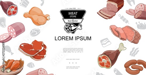Cartoon Meat Food Colorful Concept