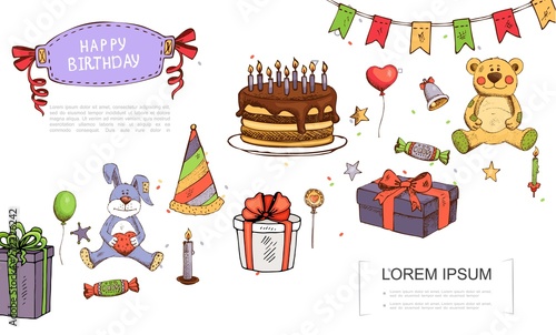 Wallpaper Mural Hand Drawn Birthday Elements Concept Torontodigital.ca