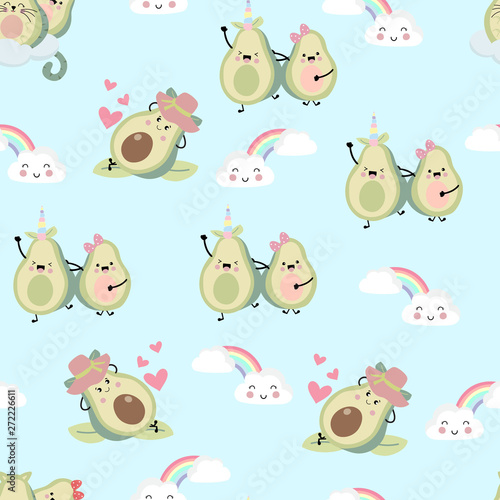 Green blue avocado seamless pattern with leaf and star.Avocado couple  vector illustration for background,wallpaper,frabic