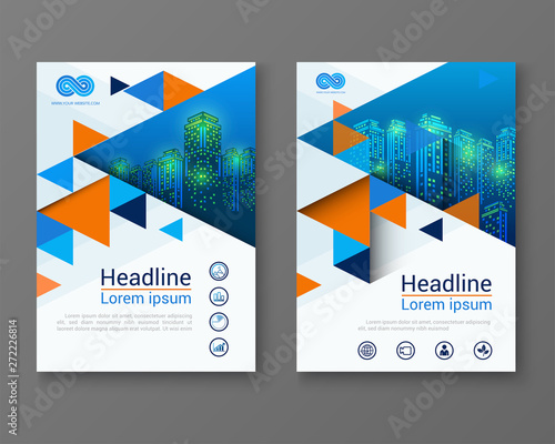 Modern design poster flyer brochure cover layout template with triangle graphic elements and space for photo background. vector.