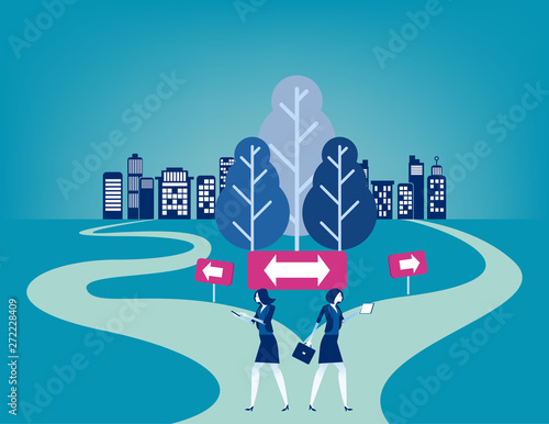 Businesss people with crossroad. Concept business vector illustration, Choice, Direction, Flat business cartoon character style deisgn.