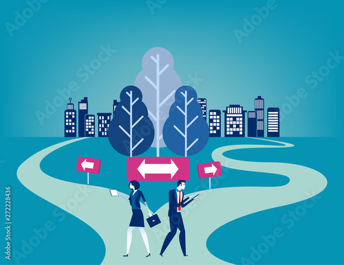 Businesss people with crossroad. Concept business vector illustration, Choice, Direction, Flat business cartoon character style deisgn.