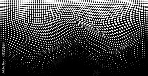 Halftone wave white pattern. Horizontal background using halftone wavy dots texture. Vector illustration.