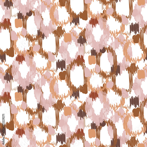 Ikat random spot shapes seamless background. Vector illustration.