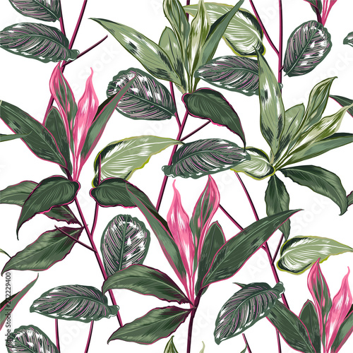 Tropical botanical Motifs scattered random. Seamless vector texture Floral pattern in the many kind of wild forest Printing with in hand drawn style