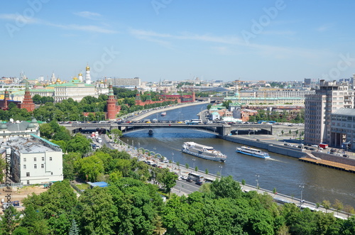 Summer view of the Moscow Kremlin and Bolshoy Kamenny bridge  Russia
