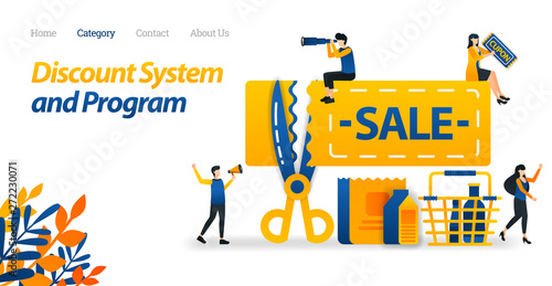 Coupons for Discount Systems and Price Cut for Certain Products. Scissors That Cut Prices. Vector Illustration, Flat Icon Style Suitable for Web Landing Page, Banner, Flyer, Sticker, Wallpaper, Card