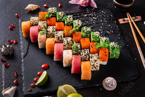 sushi on the black background photo