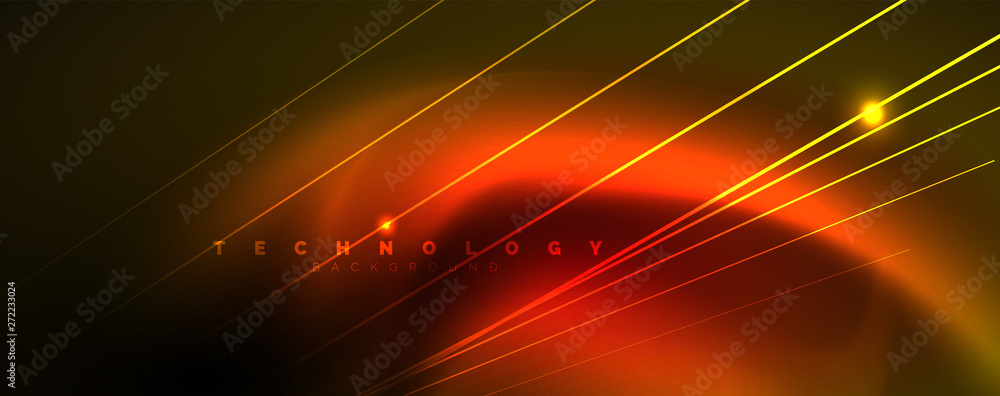 Fototapeta premium Shiny color neon light with lines, abstract wallpaper, shiny motion, magic space light. Techno abstract background