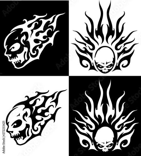 Fiery Skull Tattoo Set