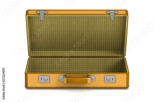 open travel bag on white ba...