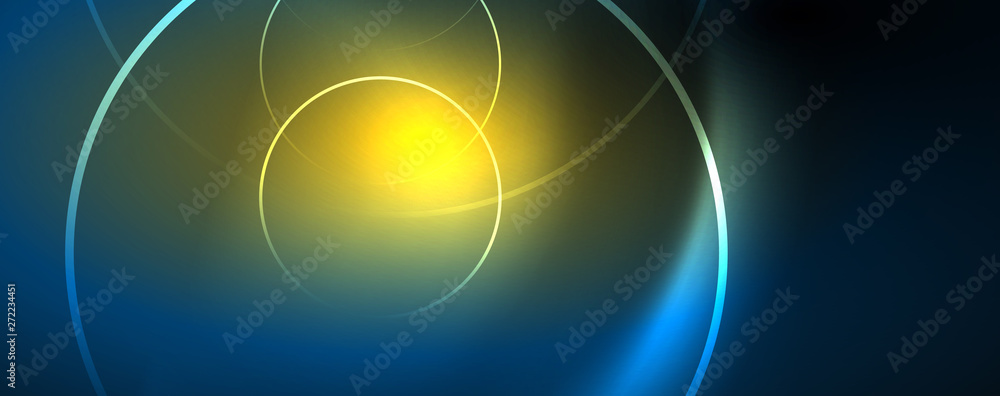 Trendy neon blue abstract design with waves and circles. Neon light glowing effect. Abstract digital background. Trendy neon blue abstract design with waves and circles. Neon light glowing effect. Abstract digital background.