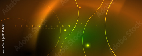 Shiny neon lines template - northern lights glowing blur lines. Futuristic style glow neon 80s disco club or night party techno template
