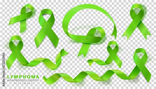 Lymphoma Awareness Month. Lime Green Color Ribbon Isolated On Transparent Background. Vector Design Template For Poster. Illustration.