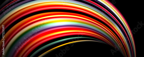 Fluid color rainbow style wave abstract background, techno modern design on black
