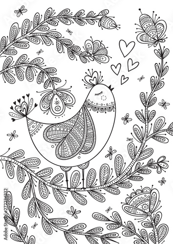 Wallpaper Mural Beautiful detailed coloring page with bird Torontodigital.ca