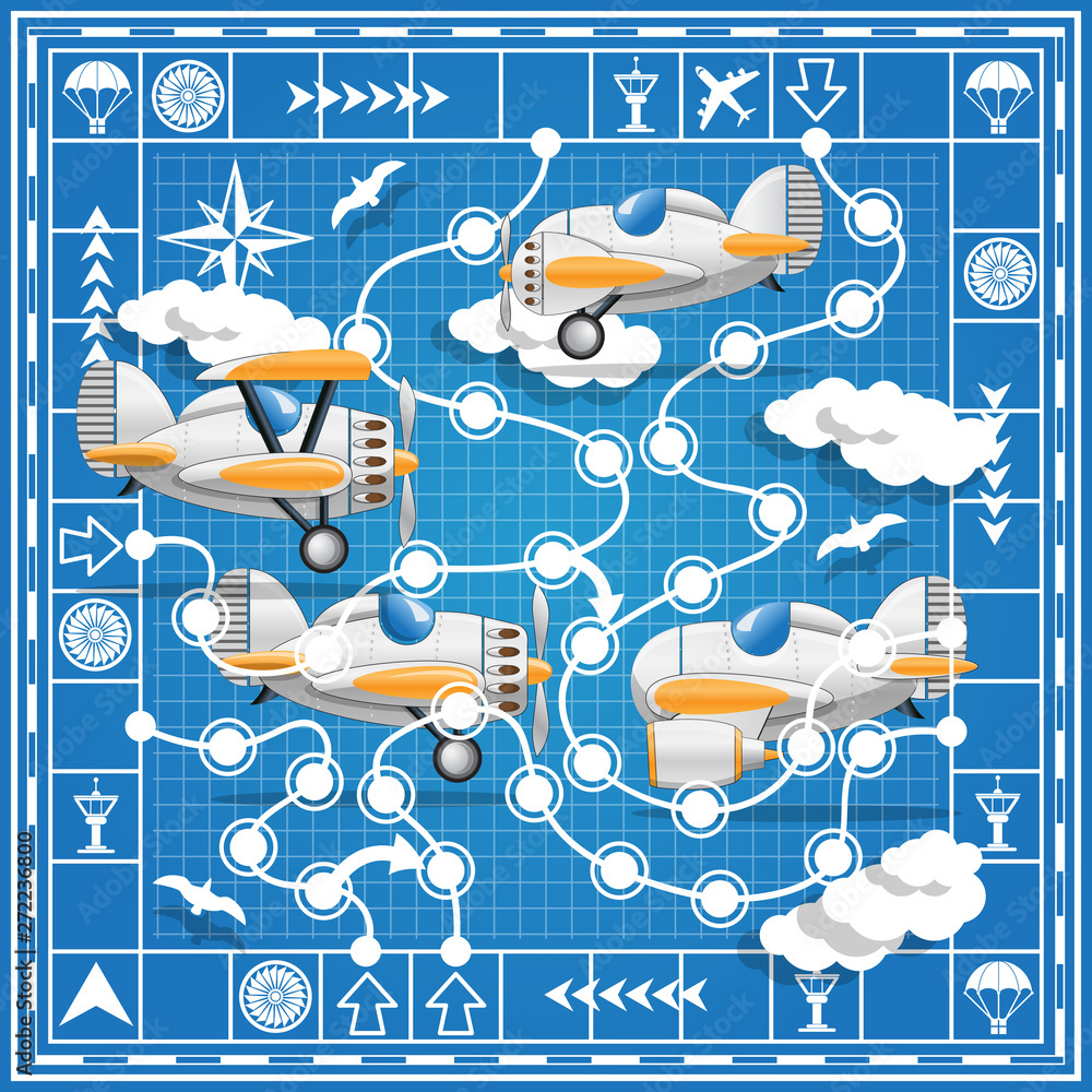 A board game on the airplanes theme. Vector illustration.