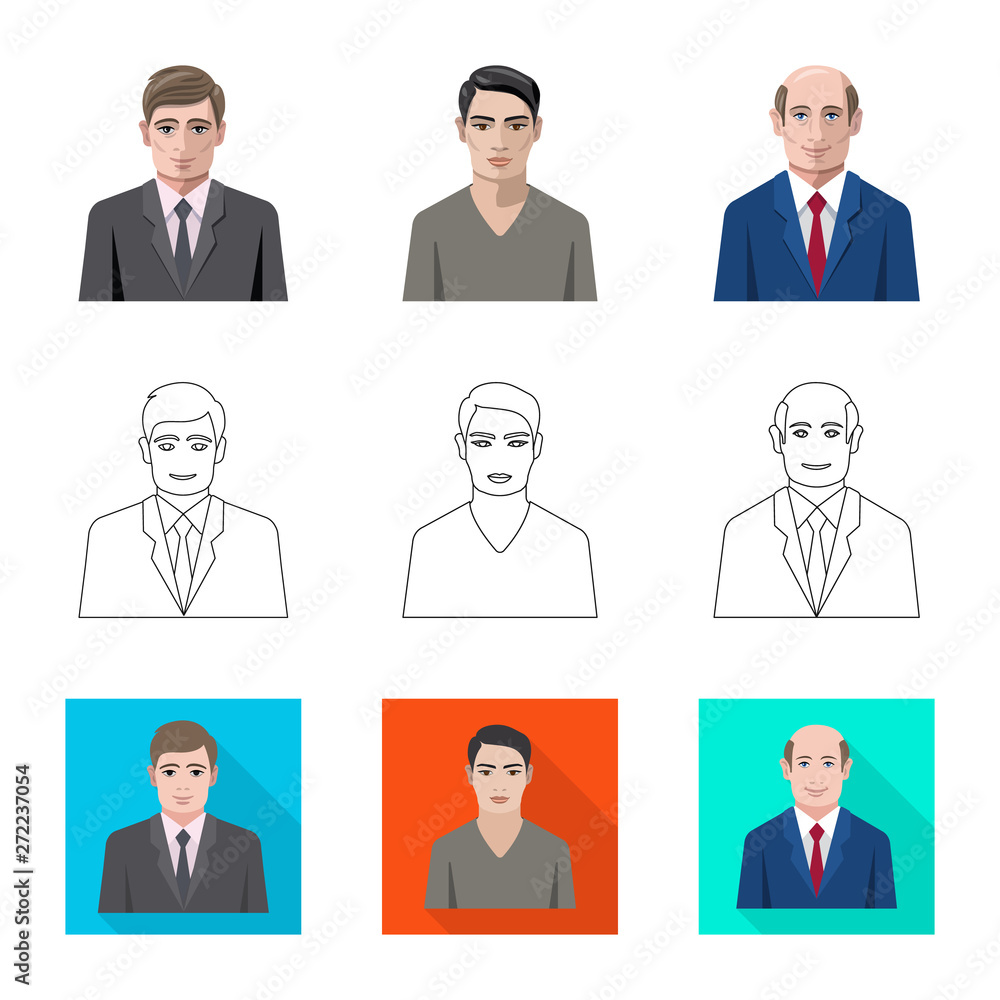 Isolated object of hairstyle and profession symbol. Collection of hairstyle and character stock symbol for web. Isolated object of hairstyle and profession symbol. Collection of hairstyle and character stock symbol for web.